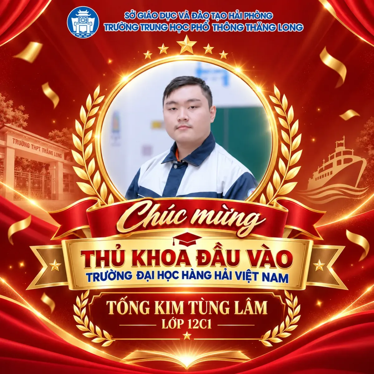 CHÚC MỪNG HỌC SINH TỐNG KIM TÙNG LÂM – THỦ KHOA ĐẦU VÀO TRƯỜNG ĐẠI HỌC HÀNG HẢI VIỆT NAM 1 1 2